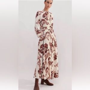 ME+EM Midnight Floral Pattern Woven Maxi Dress Sz 4 Cream/Black/Peach